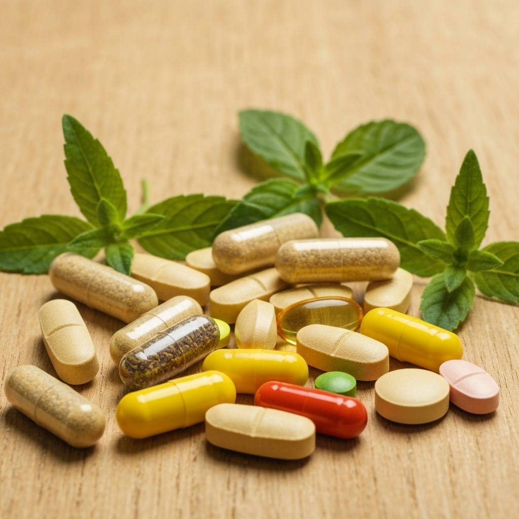 Suplementos naturais e ervas da Viva Nutri Suplementos em arranjo harmonioso